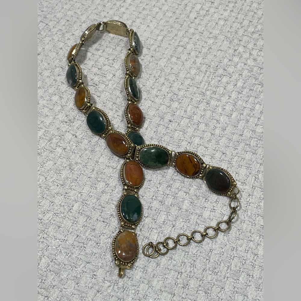 Antique Southwestern Navajo Victorian Specimen Agate Chunky Metal Chain Belt - Picture 10 of 17